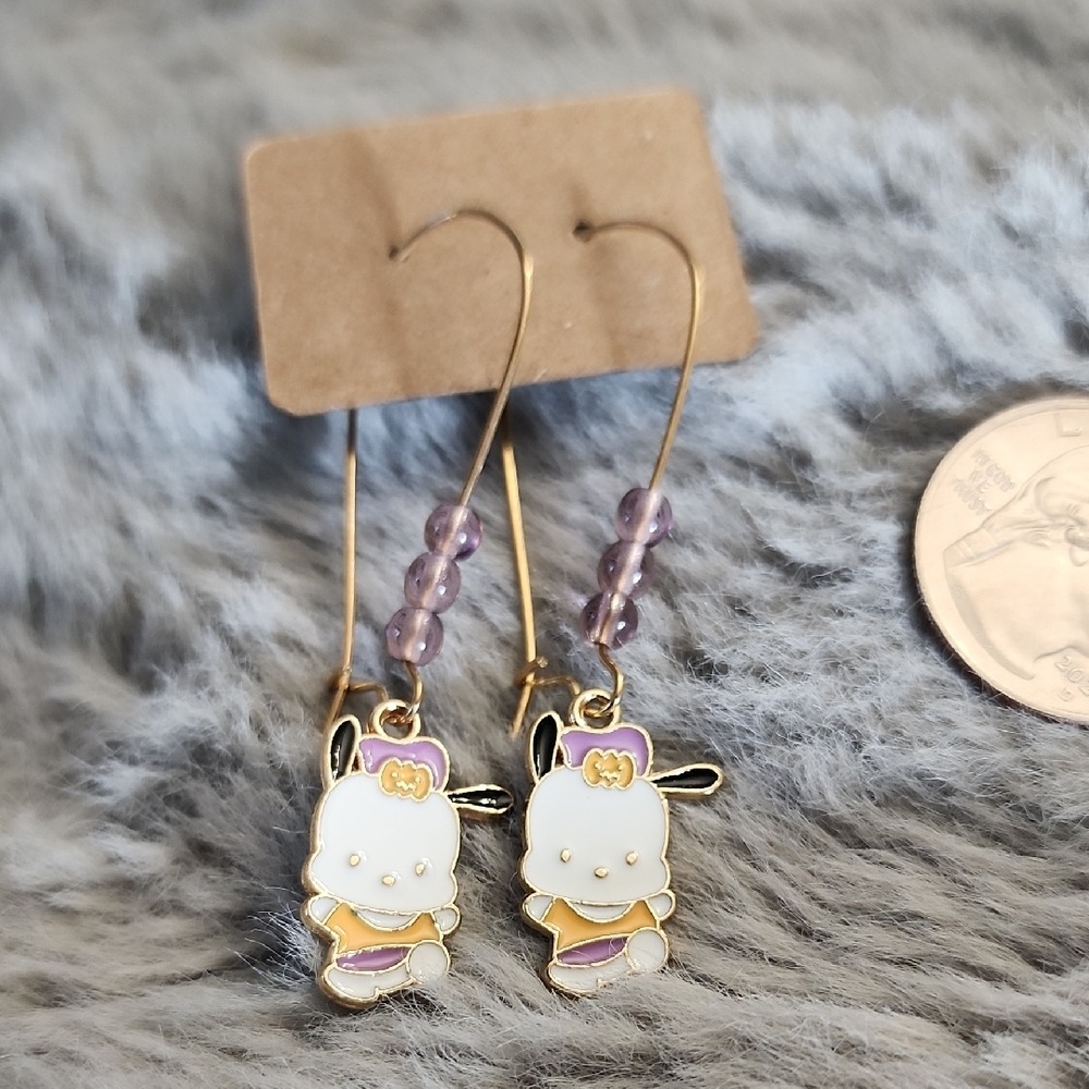 NWOT Cute Pochacco Purple and Gold Earrings‎ - Picture 2 of 5